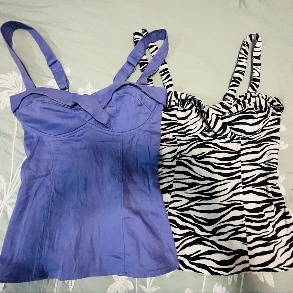 XS Purple pinup couture and XS Deadly dames zebra top
